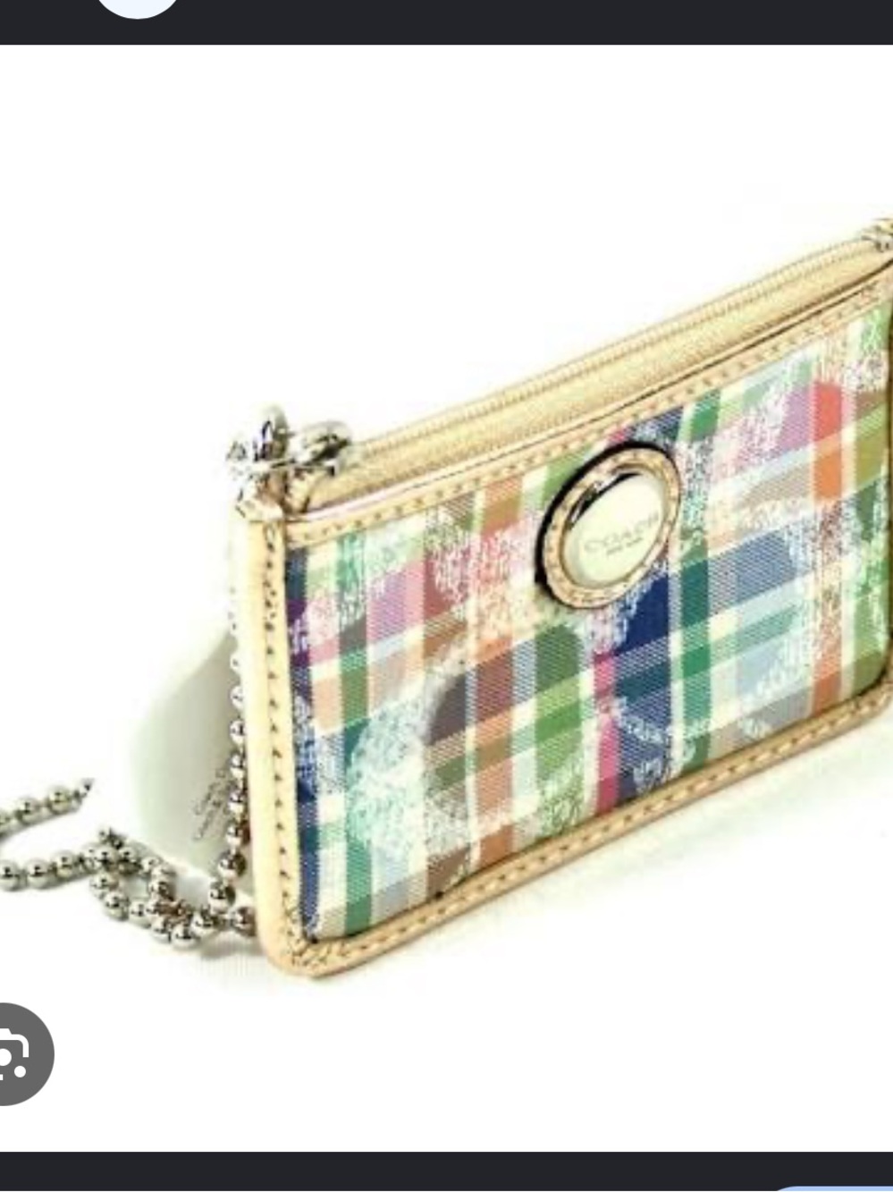 Coach Poppy Plaid Sequin Signature Thin ID Wristlet